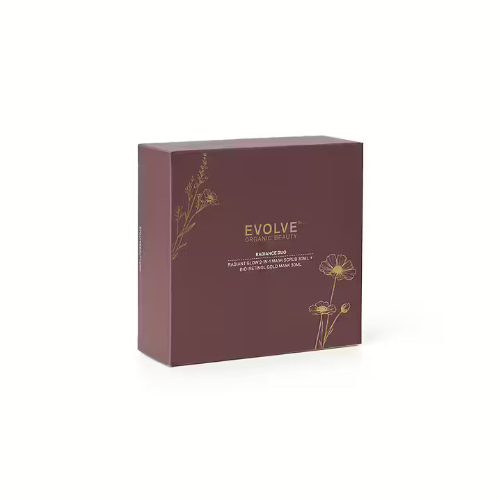 EVOLVE RADIANCE DUO Gavesett m/ Radiant Glow 2-in1 Mask Scrub 30ml og Bio-Retinol Gold Mask 30ml